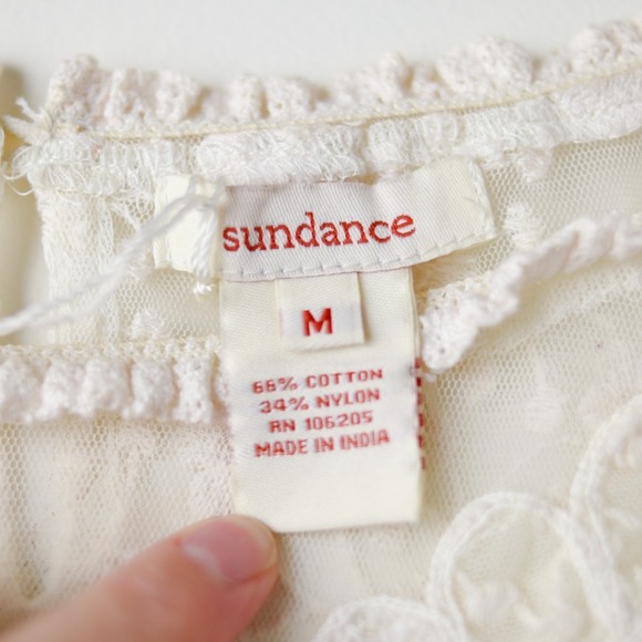 Sundance Romantic Lace Top M Ivory Embroidered Fairy Cottage Boho Festival Sheer - Picture 2 of 11